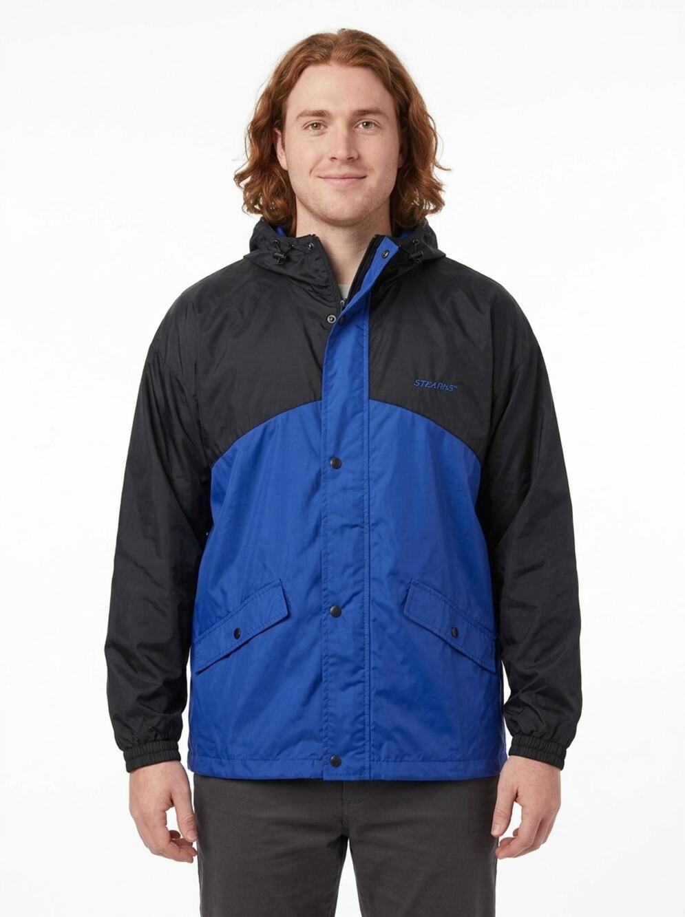 Stearns 8712 Blue Colorblock Collared Full Zip Hooded Jacket Men Size XL